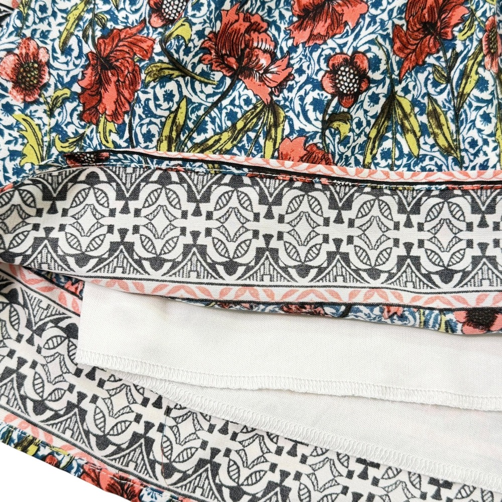 Altar'd State Celia Romper M Blue Red‎ Floral Smocked Off Shoulder Bell Sleeve - Picture 6 of 9